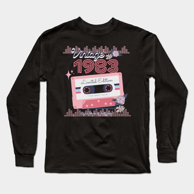 Vintage 1983 Limited Edition Music Cassette Birthday Gift Long Sleeve T-Shirt by Mastilo Designs